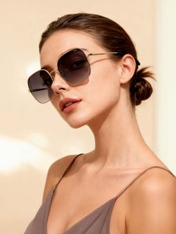 IDEE - Smoke Gradient Lens Square Sunglass Full Rim Shiny Light Gold Frame (56)