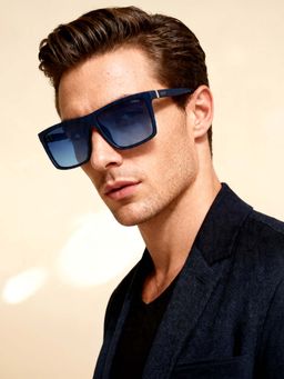 IDEE - Blue Gradient Lens Square Sunglass Full Rim Shiny Dark Blue Frame (58)