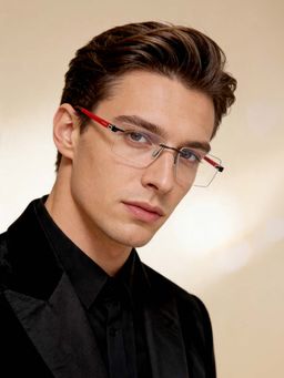 IDEE - Red Rim Less Rectangular shaped eyewear for Men (ID1987C7FR) (52)