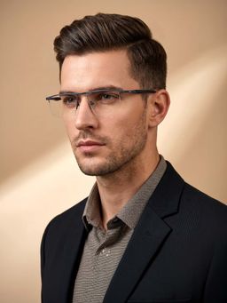 IDEE - Grey Half Rim Rectangular shaped eyewear for Men (ID2095C5FR) (52)