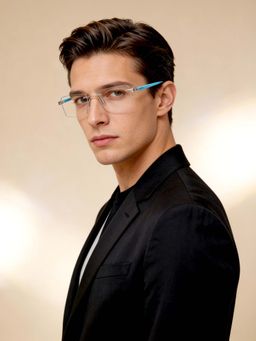 IDEE - Blue Rim Less Rectangular shaped eyewear for Men (ID1987C6FR) (52)