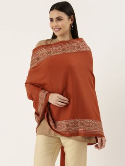Pashmoda - Women Rust Crystal Embellished Embroidered Stole