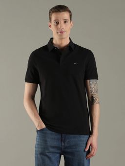 Tommy Hilfiger - Men Black Solid Regular Fit Cotton Polo T-Shirt