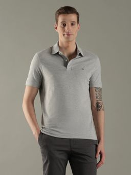 Tommy Hilfiger - Men Grey Solid Regular Fit Cotton Polo T-Shirt
