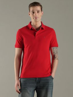 Tommy Hilfiger - Men Red Solid Regular Fit Cotton Polo T-Shirt