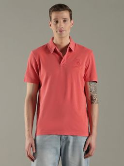 Tommy Hilfiger - Men Peach Solid Regular Fit Cotton Polo T-Shirt