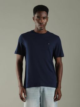 Tommy Hilfiger - Men Navy Blue Solid Regular Fit Cotton T-Shirt