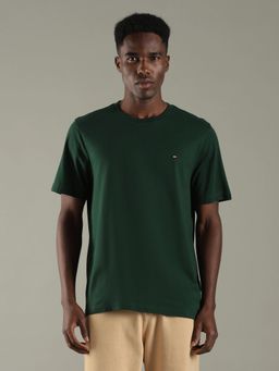 Tommy Hilfiger - Men Green Solid Regular Fit Cotton T-Shirt