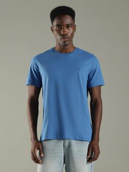 Tommy Hilfiger - Men Blue Solid Regular Fit Cotton T-Shirt