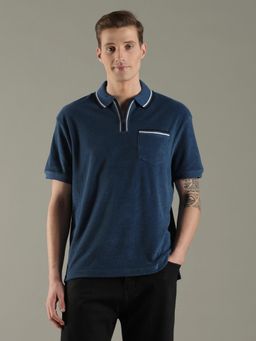 Tommy Hilfiger - Men Navy Blue Solid Regular Fit Cotton Polo T-Shirt