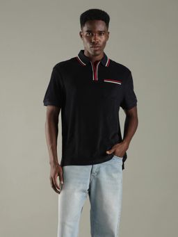 Tommy Hilfiger - Men Black Solid Regular Fit Cotton Polo T-Shirt