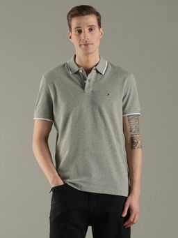 Tommy Hilfiger - Men Grey Solid Regular Fit Cotton Polo T-Shirt