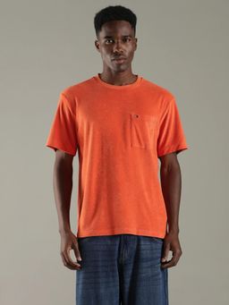 Tommy Hilfiger - Men Orange Solid Relaxed Fit Cotton T-Shirt