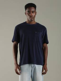 Tommy Hilfiger - Men Navy Blue Solid Relaxed Fit Cotton T-Shirt