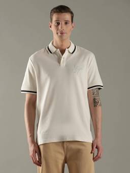 Tommy Hilfiger - Men Cream Solid Regular Fit Cotton Polo T-Shirt