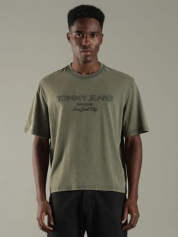 Tommy Hilfiger - Men Green Solid Regular Fit Cotton T-Shirt