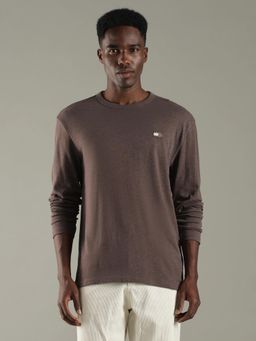 Tommy Hilfiger - Men Brown Solid Regular Fit Cotton T-Shirt