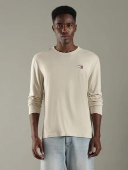 Tommy Hilfiger - Men Beige Solid Regular Fit Cotton T-Shirt