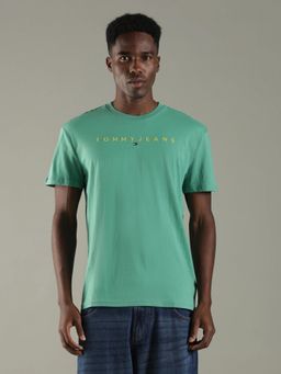 Tommy Hilfiger - Men Green Solid Regular Fit Cotton T-Shirt
