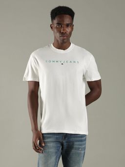 Tommy Hilfiger - Men Off White Solid Regular Fit Cotton T-Shirt