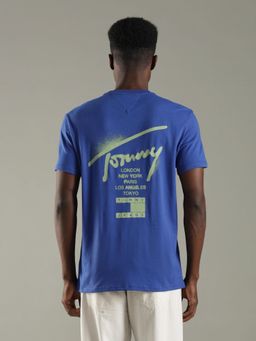 Tommy Hilfiger - Men Blue Solid Regular Fit Cotton T-Shirt