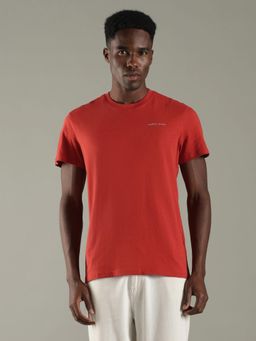 Tommy Hilfiger - Men Orange Solid Slim Fit Cotton T-Shirt