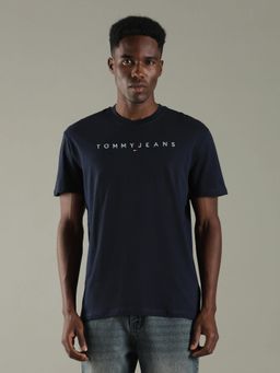 Tommy Hilfiger - Men Navy Blue Solid Regular Fit Cotton T-Shirt