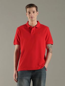 Tommy Hilfiger - Men Red Solid Regular Fit Cotton Polo T-Shirt