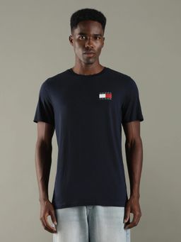 Tommy Hilfiger - Men Navy Blue Solid Slim Fit Cotton T-Shirt