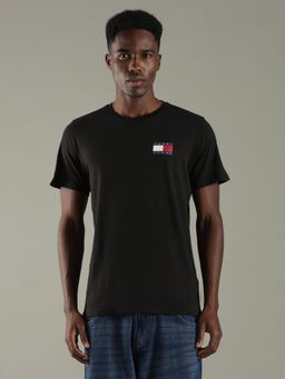 Tommy Hilfiger - Men Black Solid Slim Fit Cotton T-Shirt