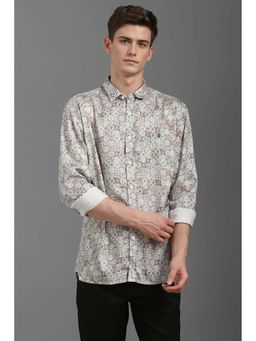 Louis Philippe - Men Grey Slim Fit Print Full Sleeves Casual Shirt