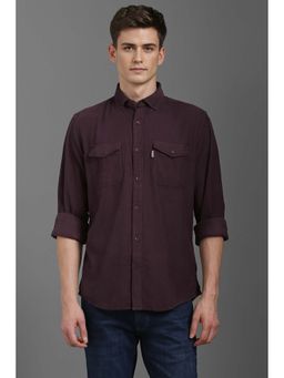 Louis Philippe - Men Purple Slim Fit Textured Full Sleeves Casual Shirt