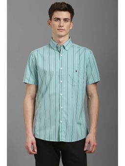 Louis Philippe - Men Green Slim Fit Stripe Half Sleeves Casual Shirt