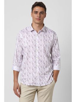 Van Heusen - Men White Slim Fit Print Full Sleeves Casual Shirt