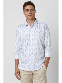 Van Heusen - Men White Slim Fit Print Full Sleeves Casual Shirt