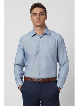 Van Heusen - Men Blue Regular Fit Textured Full Sleeves Formal Shirt