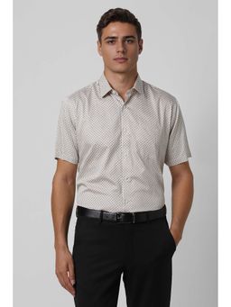 Van Heusen - Men Beige Regular Fit Print Half Sleeves Formal Shirt