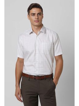 Van Heusen - Men White Regular Fit Check Half Sleeves Formal Shirt