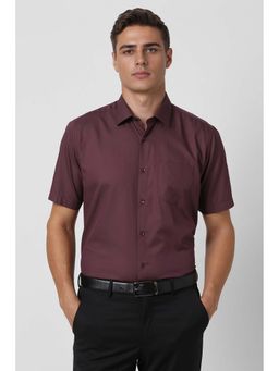 Van Heusen - Men Maroon Regular Fit Textured Half Sleeves Formal Shirt