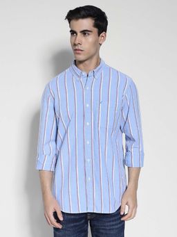 American Eagle - Men Blue Striped Slim Fit Oxford Button-Up Shirt