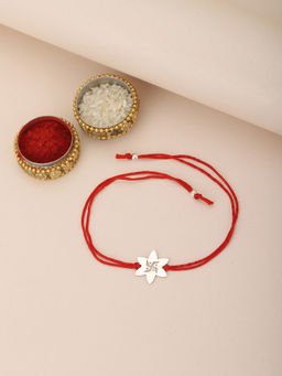 Carlton London - 925 Sterling Silver Swastik with Red Thread Rakhi