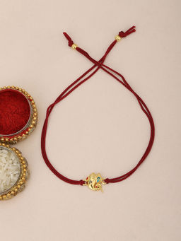 Carlton London - 925 Sterling Silver Gold Toned Ganesha Enamelled Rakhi