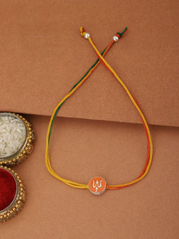 Carlton London - 925 Sterling Silver Enamelled with Trishul Colourful Rakhi