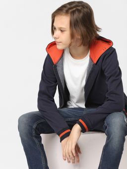Jack & Jones Junior - Boys Navy Blue Hooded Zip Up Sweatshirt