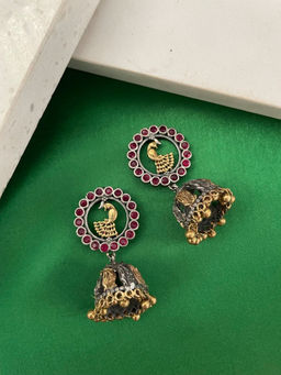 Digital Dress Room - Jhumka Earrings Peacock & Radha Krishna