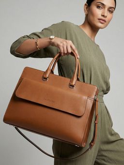 LA ELLORE - Esquire Colorblock Tan Handbag with Shoulder Straps