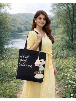 MasQ - Balance Black Embroidered Tote Bag