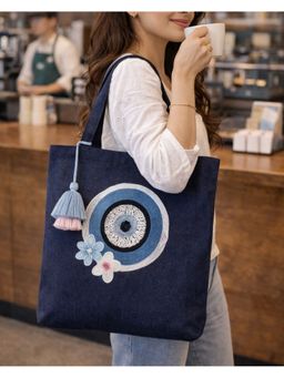 MasQ - Nazariya Evil Eye Embroidered Design Denim Tote Bag
