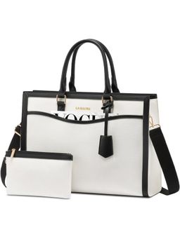 LA ELLORE - Broke White and Black Handbag with Pouch and Detachable Strap
