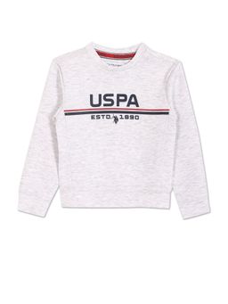 U.S. POLO ASSN. - Boys Light Grey Heathered Brand Print Sweatshirt